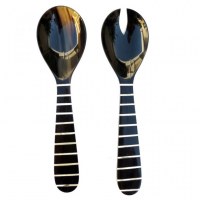 Salad server horn black with white strippes