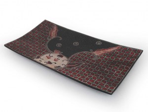 Plat à sushi batik motifs rouge et noir 34x18 cm