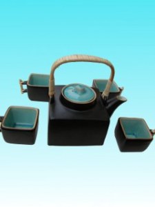 Service à thé céramique turquoise cubique bas