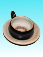 Tasse à café ronde céramique caramel et sous tasse