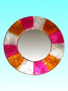 Miroir capiz rond naturel violet orange 15 cm