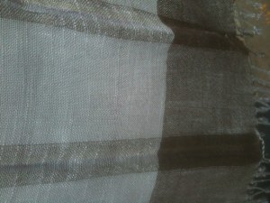 Scarf 100% linnen grey blue  with brown stripes 180 x 40 cm