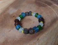 RECYCLED GLASS BEADS BRACELET LIGHT BLUE, WHITE, GRAY, BROWN, GREEN.