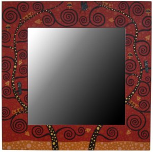 Miroir carré artistique dominante ROUGE 